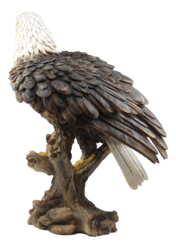 Ebros Gift Realistic American Pride Patriotic Bald Eagle Perching On Wood Stock Statue 17"H