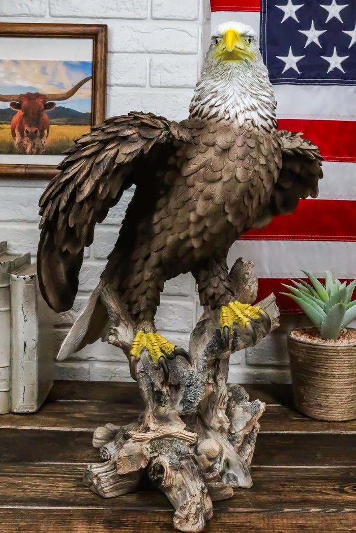 ebros gift Realistic American Pride Patriotic Bald Eagle Perching On Wood Stock Statue 17"H