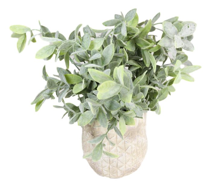 Ebros Gift Realistic Artificial Botanica Sage Bush Faux Plant Fern In Patterned Pot 10"H
