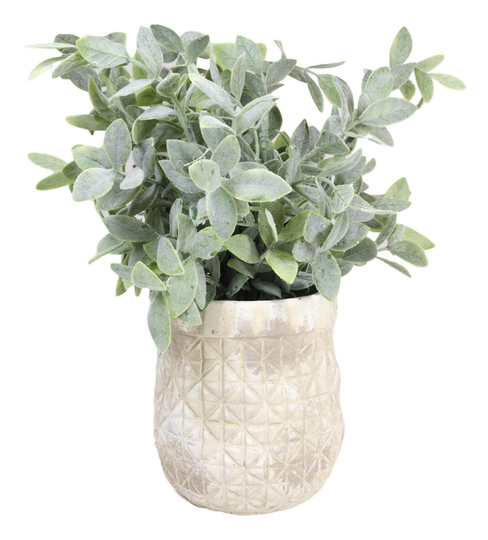 Ebros Gift Realistic Artificial Botanica Sage Bush Faux Plant Fern In Patterned Pot 10"H