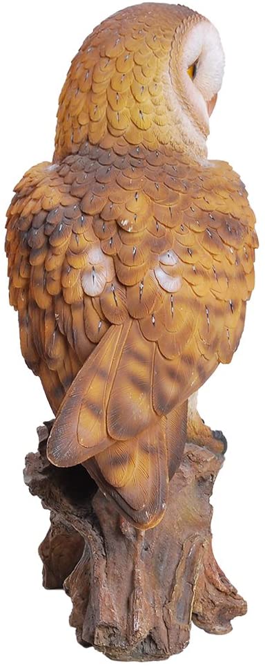 Ebros Gift Realistic Common Barn Owl Perching On Tree Stump Statue With Glass Eyes 13.75"H