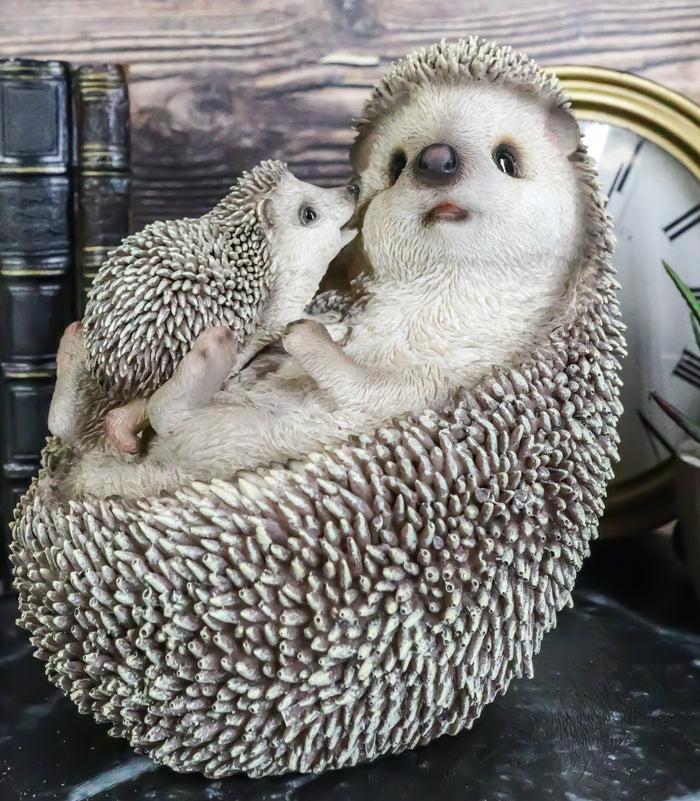 ebros gift Realistic Cuddle Time Baby Hedgehog with Mother Lying On Its Back Figurine