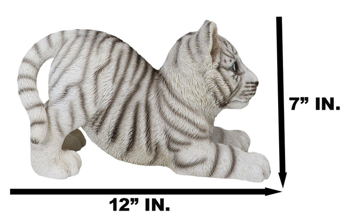 Ebros Gift Realistic White Alaskan Siberian Tiger Cub Crouching Decorative Statue 12"L