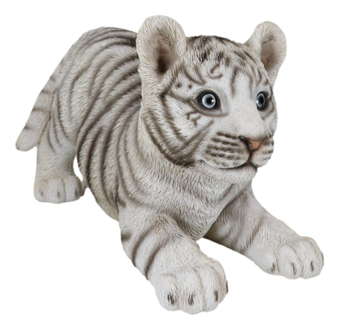 Ebros Gift Realistic White Alaskan Siberian Tiger Cub Crouching Decorative Statue 12"L