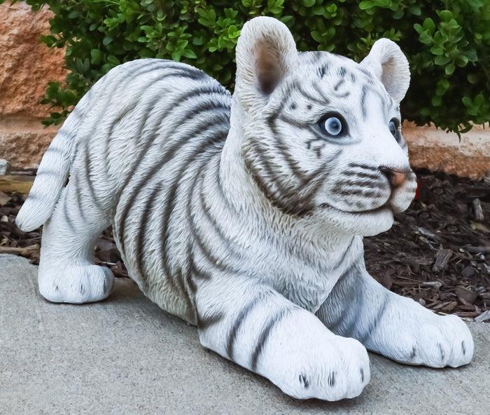 ebros gift Realistic White Alaskan Siberian Tiger Cub Crouching Decorative Statue 12"L