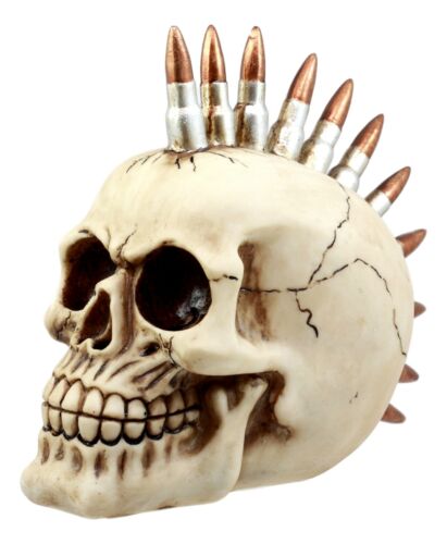 Ebros Gift Rebel Bullet Mohawk Punk Skull Figurine Military Rifle Ammo Skeleton Head Decor