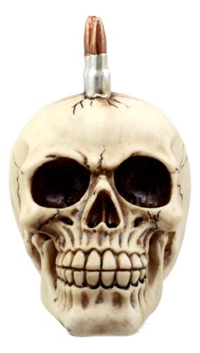 Ebros Gift Rebel Bullet Mohawk Punk Skull Figurine Military Rifle Ammo Skeleton Head Decor