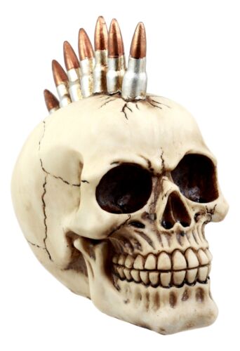 Ebros Gift Rebel Bullet Mohawk Punk Skull Figurine Military Rifle Ammo Skeleton Head Decor