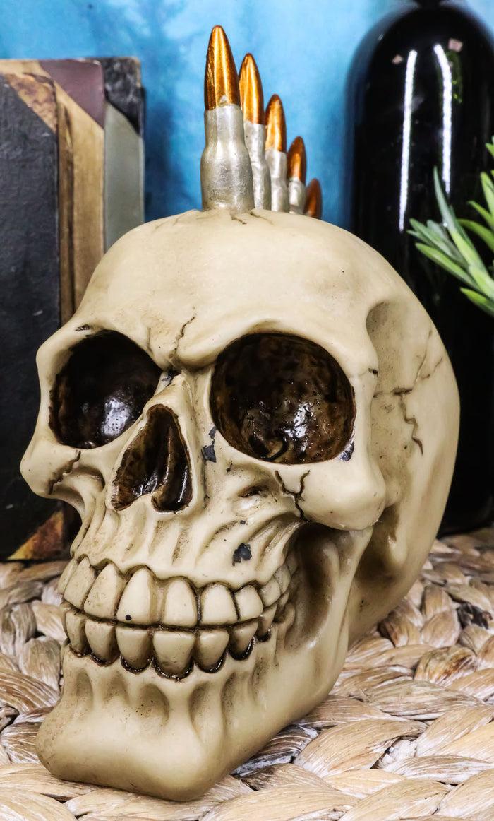 ebros gift Rebel Bullet Mohawk Punk Skull Figurine Military Rifle Ammo Skeleton Head Decor