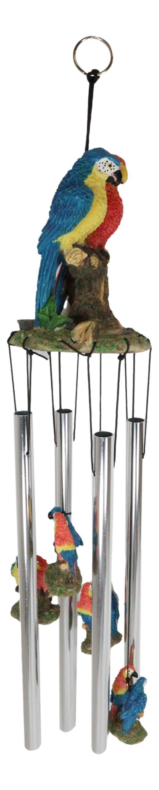 Ebros Gift Red And Blue Scarlet Macaw Parrots Couple Resonant Relaxing Wind Chime Patio