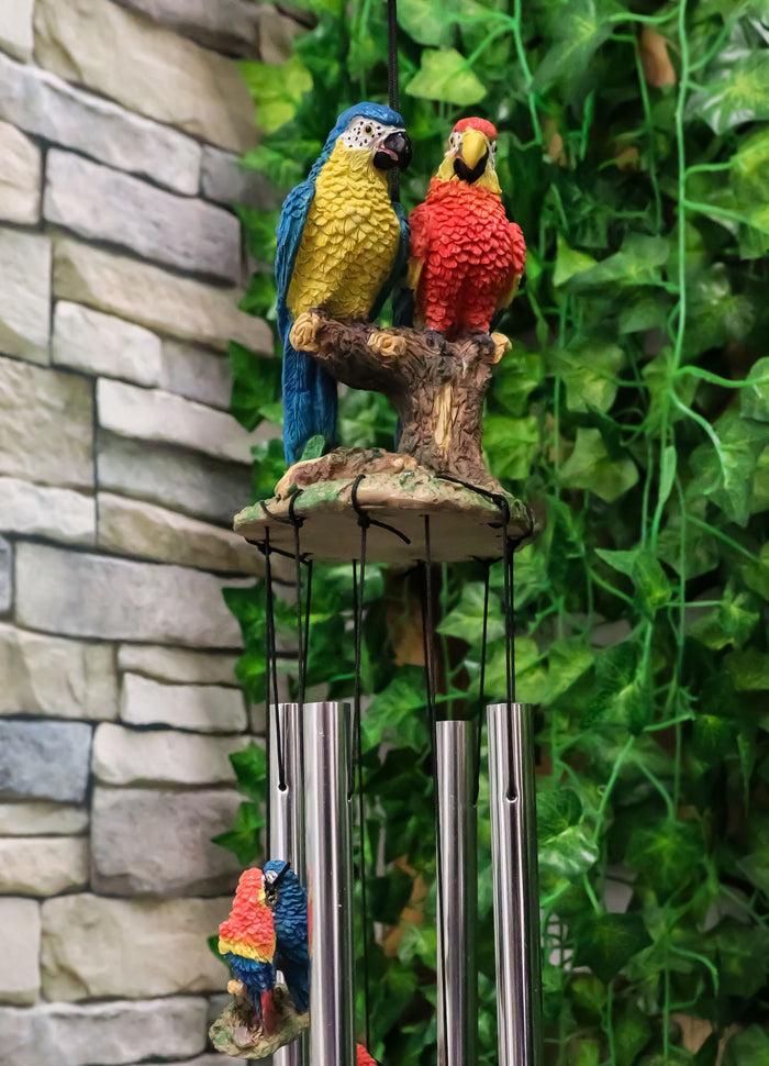 ebros gift Red and Blue Scarlet Macaw Parrots Couple Resonant Relaxing Wind Chime Patio