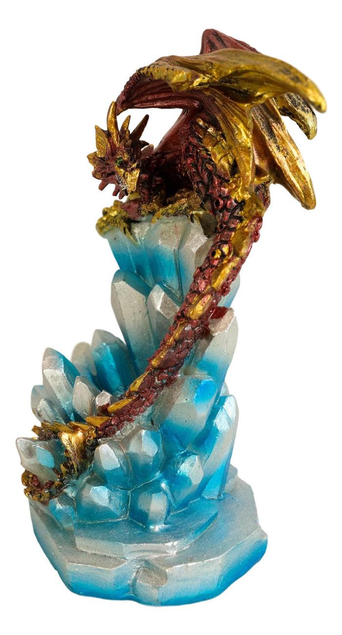 Ebros Gift Red And Gold Cosmic Dragon On Blue Crystal Stalactite Rock LED Light Statue