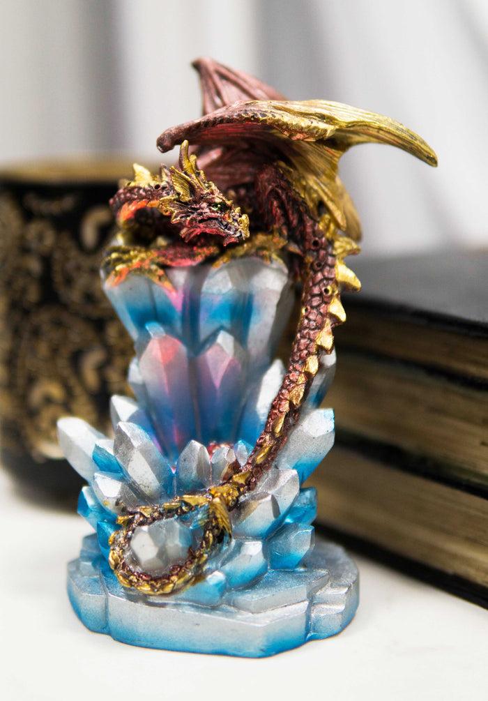 Ebros Gift Red And Gold Cosmic Dragon On Blue Crystal Stalactite Rock LED Light Statue