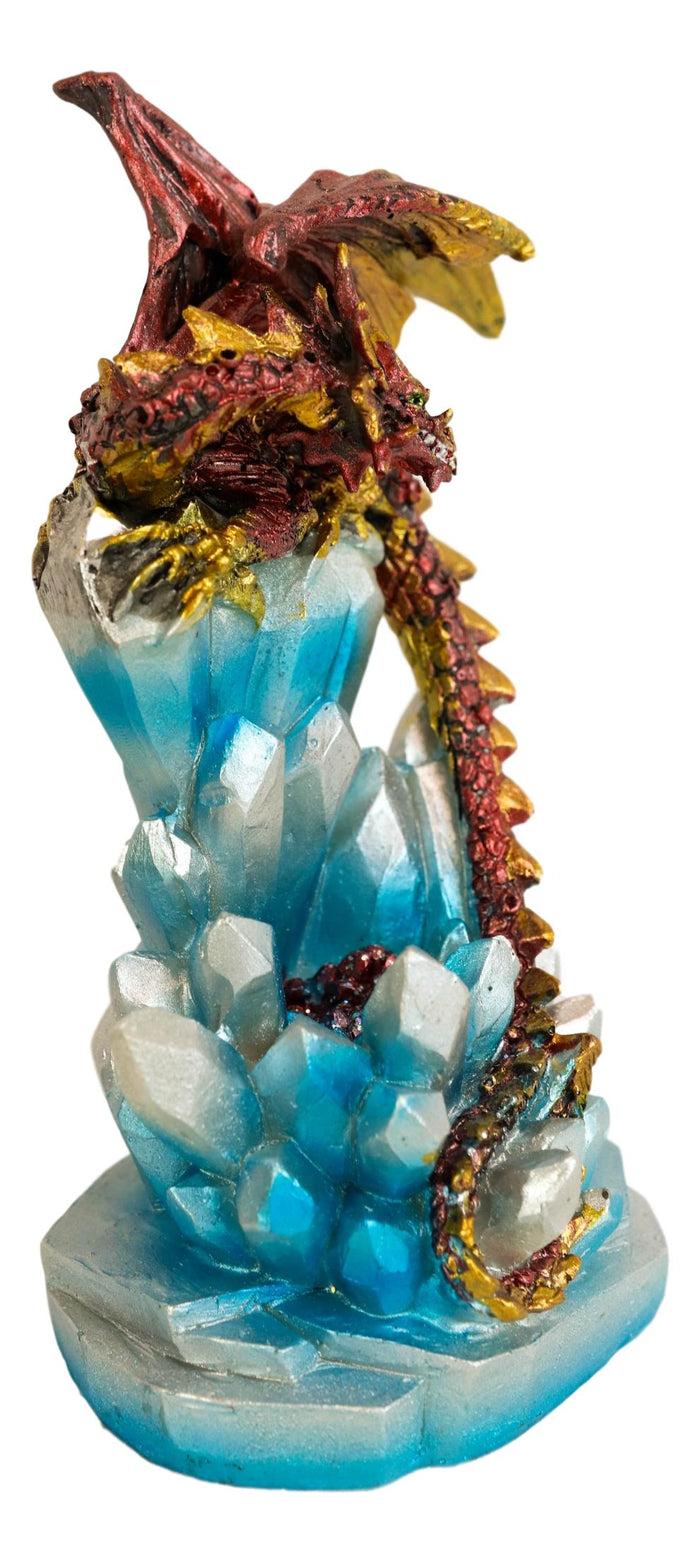 Ebros Gift Red And Gold Cosmic Dragon On Blue Crystal Stalactite Rock LED Light Statue