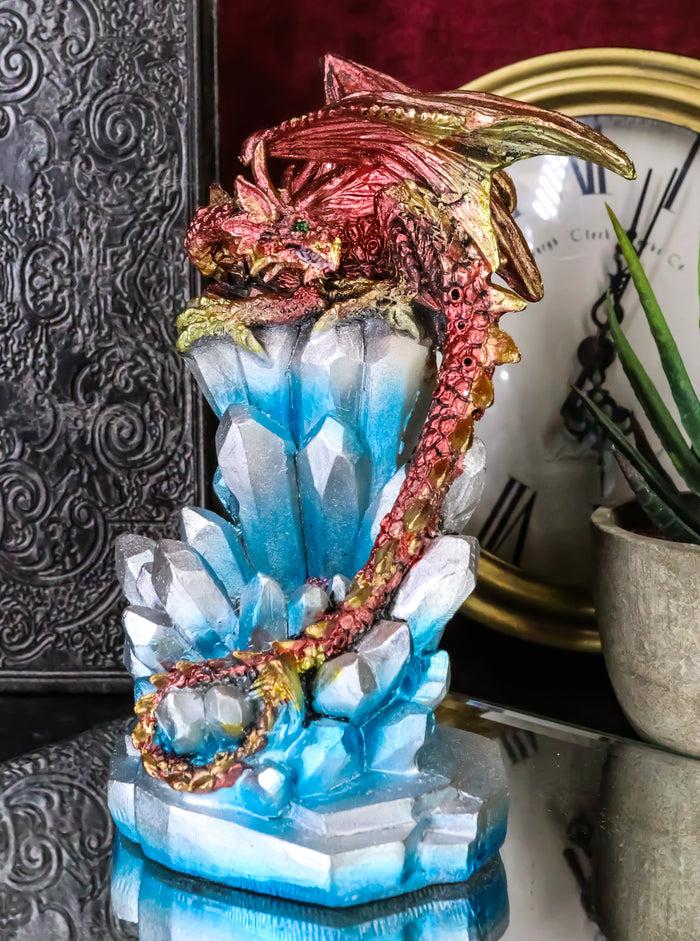 ebros gift Red And Gold Cosmic Dragon On Blue Crystal Stalactite Rock LED Light Statue