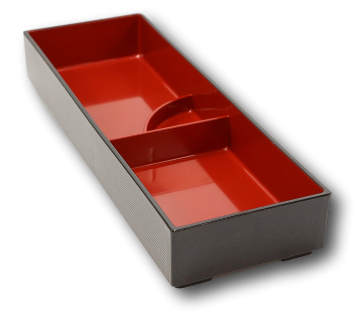 Ebros Gift Red Black Japanese Long Bento Box With Dividers 3 Compartments Platter Plate