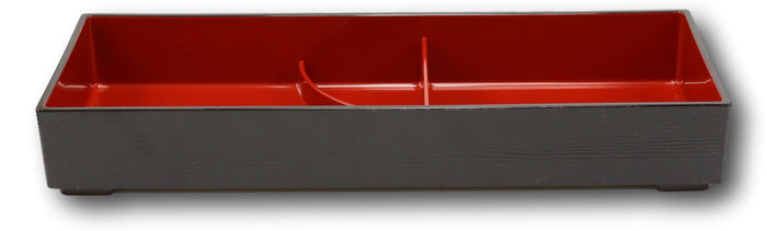 Ebros Gift Red Black Japanese Long Bento Box With Dividers 3 Compartments Platter Plate