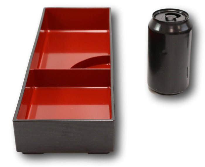 Ebros Gift Red Black Japanese Long Bento Box With Dividers 3 Compartments Platter Plate