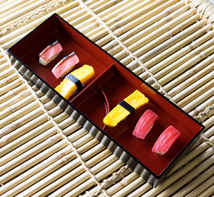 ebros gift Red Black Japanese Long Bento Box With Dividers 3 Compartments Platter Plate