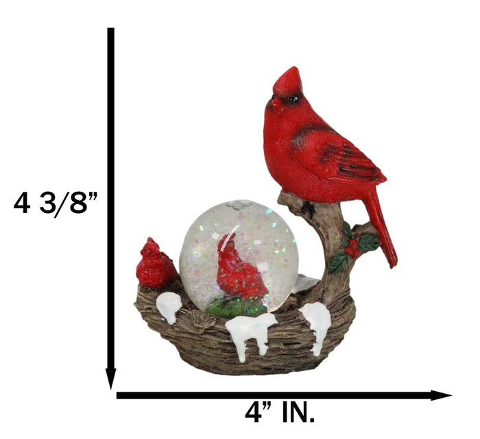 Ebros Gift Red Cardinal Bird On Tree Branch Nest With Chicks Water Globe Mini Figurine