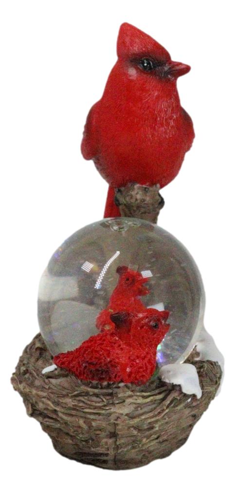 Ebros Gift Red Cardinal Bird On Tree Branch Nest With Chicks Water Globe Mini Figurine
