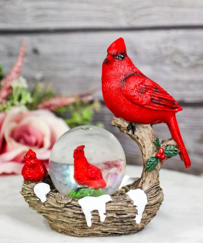 ebros gift Red Cardinal Bird On Tree Branch Nest With Chicks Water Globe Mini Figurine
