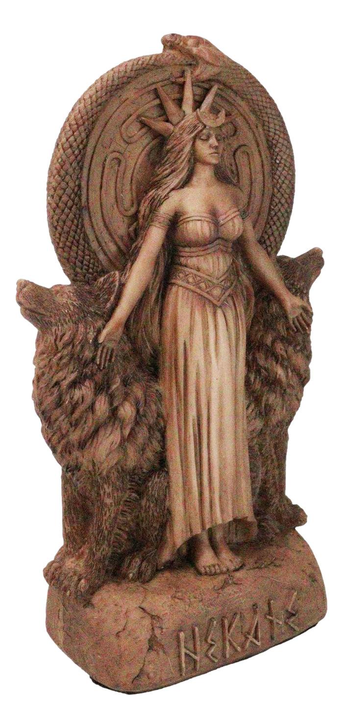 Ebros Gift Red Clay Finish Pagan Wicca Deity Hecate With She Dogs Triple Goddess Figurine