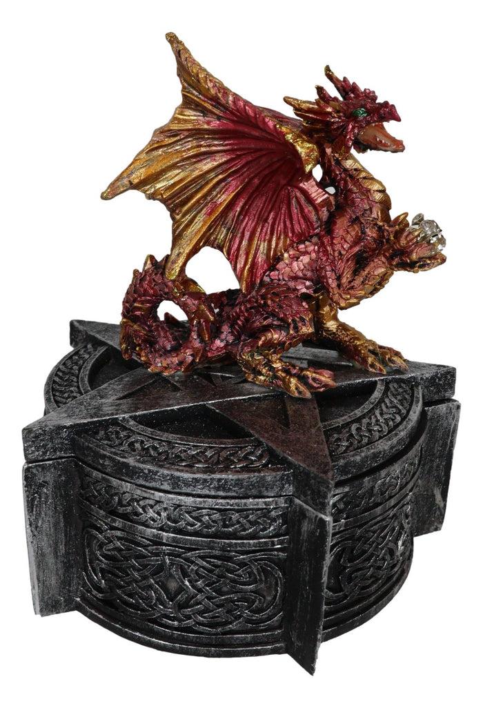 Ebros Gift Red Dragon Perching On Pentagram Star With Celtic Rune Knotwork Decorative Box