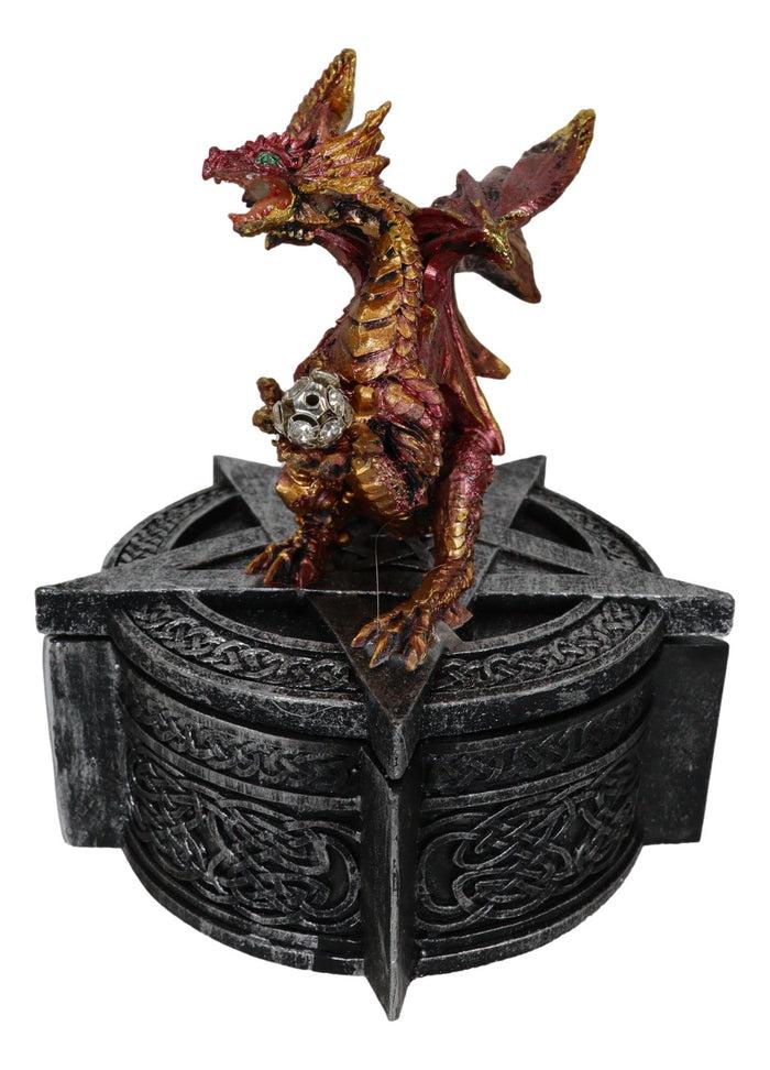 Ebros Gift Red Dragon Perching On Pentagram Star With Celtic Rune Knotwork Decorative Box