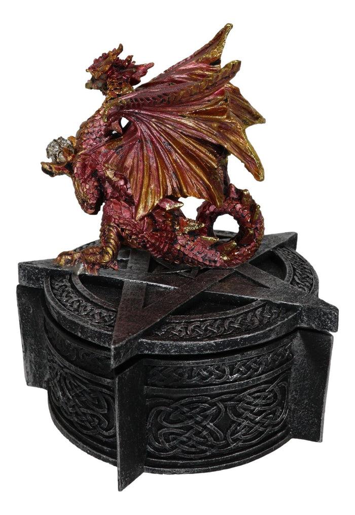 Ebros Gift Red Dragon Perching On Pentagram Star With Celtic Rune Knotwork Decorative Box