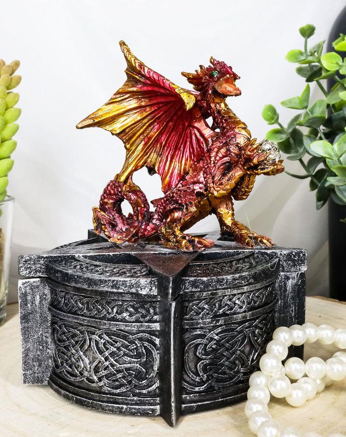 ebros gift Red Dragon Perching On Pentagram Star With Celtic Rune Knotwork Decorative Box
