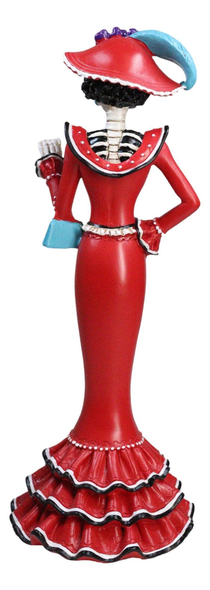 Ebros Gift Red Dressed Fashionista Senorita Skeleton Lady Rosa With Blue Handbag Figurine