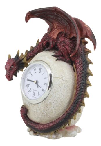 Ebros Gift Red Ember Dragon Protecting Egg Table Clock Figurine 7"Tall Mythical Fantasy