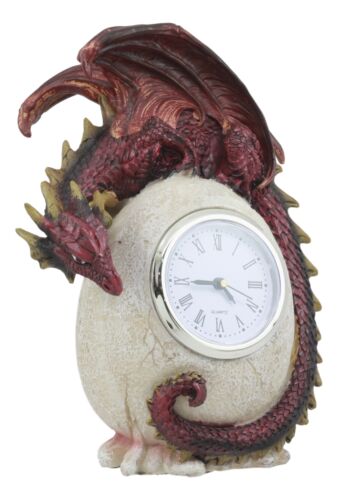 Ebros Gift Red Ember Dragon Protecting Egg Table Clock Figurine 7"Tall Mythical Fantasy