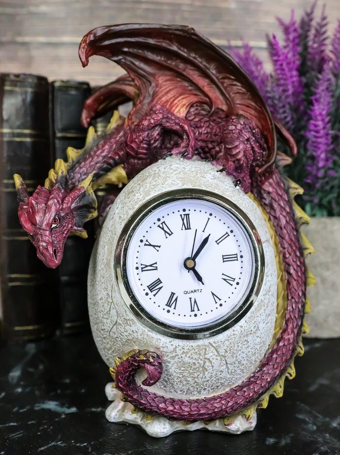 ebros gift Red Ember Dragon Protecting Egg Table Clock Figurine 7"Tall Mythical Fantasy