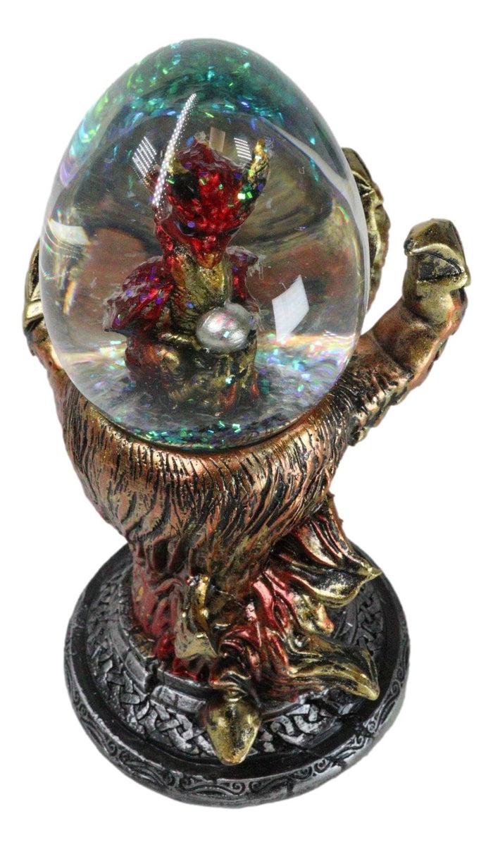Ebros Gift Red Gold Volcanic Dragon Claw Hand Holding Hatchling Baby Dragon Water Globe