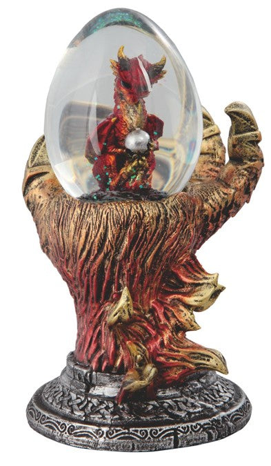 ebros gift Red Gold Volcanic Dragon Claw Hand Holding Hatchling Baby Dragon Water Globe