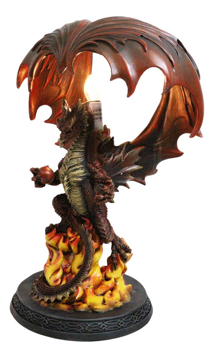 Ebros Gift Red Hell Fire Flame Volcano Dragon Table Lamp With Towering Canopy Wings Statue