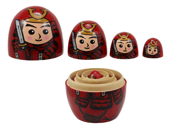 Ebros Gift Red Japanese Samurai Wooden Stacking Matryoshka Nesting Dolls 5 Piece Set Toy