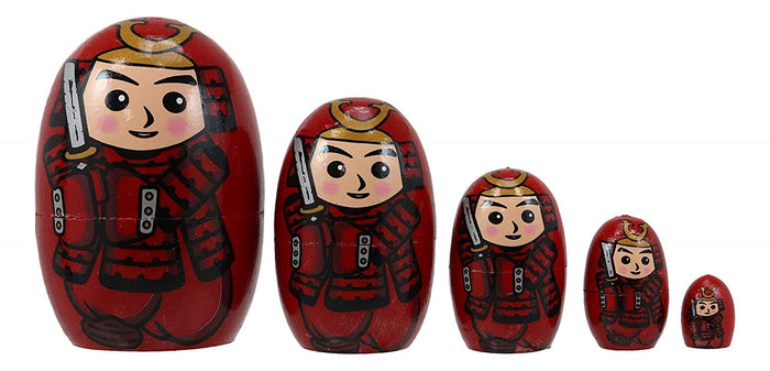 ebros gift Red Japanese Samurai Wooden Stacking Matryoshka Nesting Dolls 5 Piece Set Toy