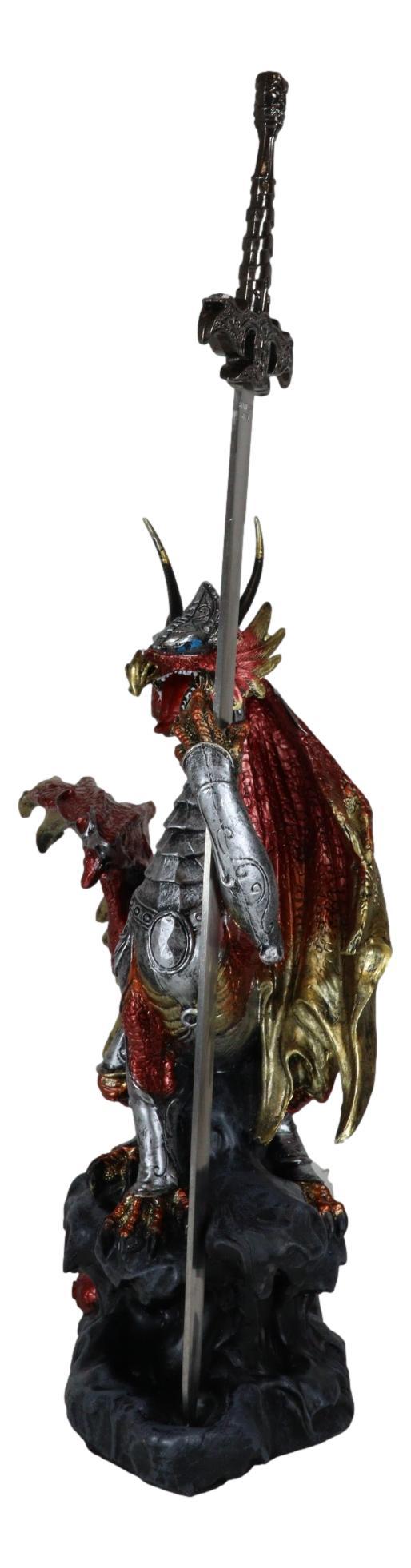 Ebros Gift Red King's Knight Armored Dragon With Gothic Skull Sword Letter Opener Figurine