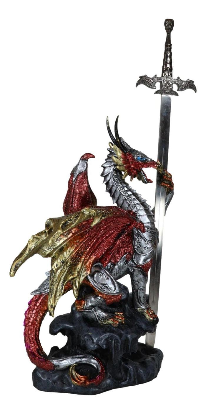 Ebros Gift Red King's Knight Armored Dragon With Gothic Skull Sword Letter Opener Figurine