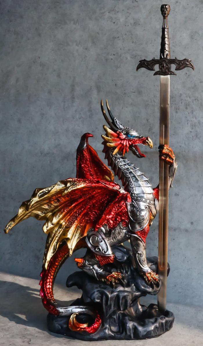 ebros gift Red King's Knight Armored Dragon With Gothic Skull Sword Letter Opener Figurine