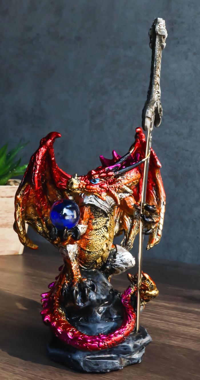 Ebros Gift Red Metallic Fire Knight Dragon With Orb And Gothic Sword Letter Opener Figurine