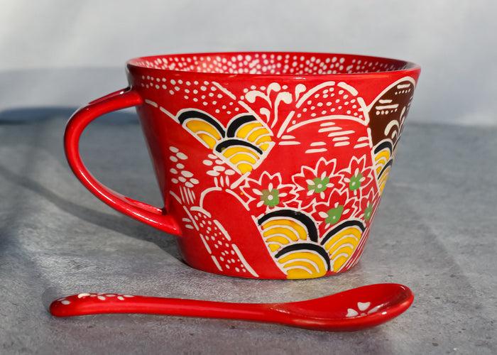 ebros gift Red Mountain Ranges Landscape Porcelain Coffee Tea Cafe Mug With Spoon Set Of 2