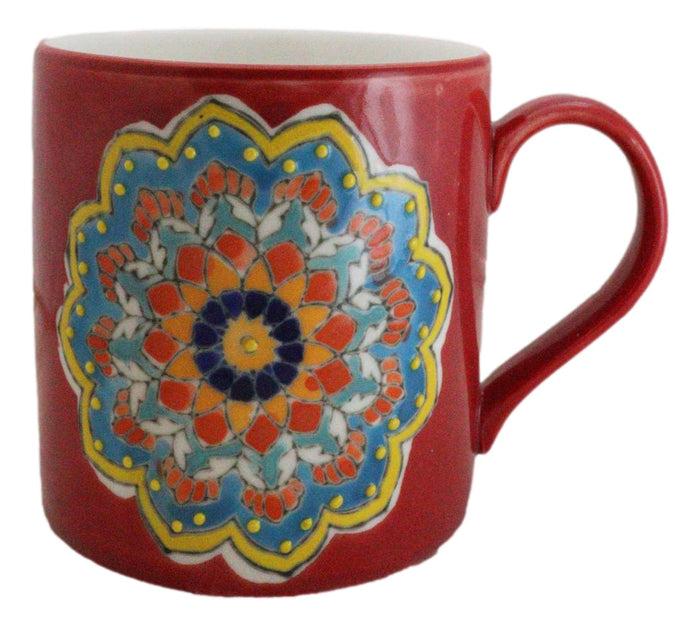 ebros gift Red Muladhara Root Chakra Zen Flower Of Life Mandala Circle Ceramic Mug Cup