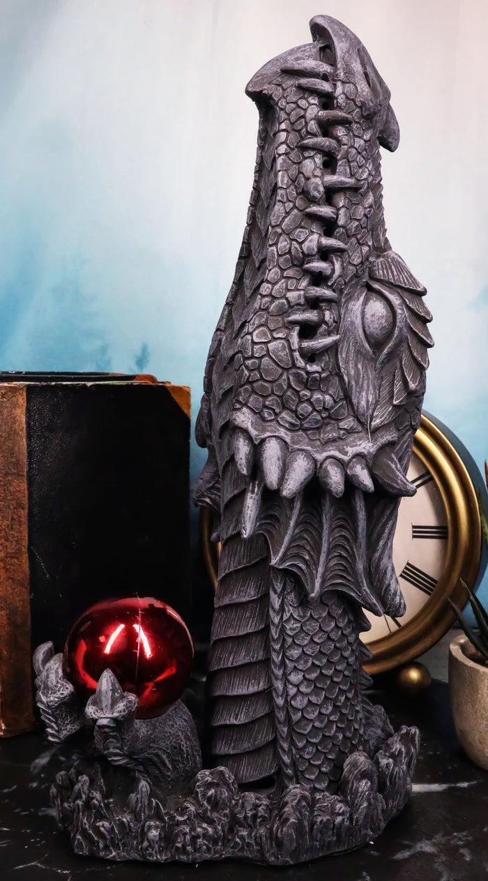 ebros gift Red Orb Grendel Dragon Head Emerging From Ground Cone Incense Burner Sculpture