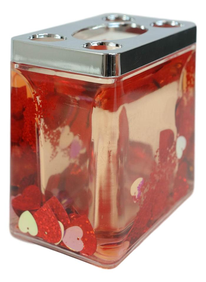 Ebros Gift Red Pink Valentine Hearts 5 Piece Chic Bathroom Vanity Accessories Gift Set