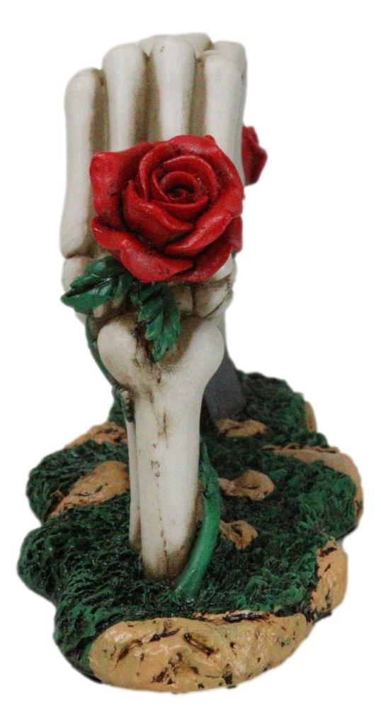 Ebros Gift Red Roses Love Never Dies Skeleton Hand Heart Tombstones Cake Topper Figurine