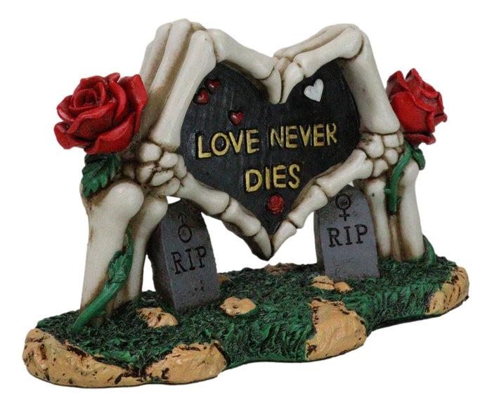 Ebros Gift Red Roses Love Never Dies Skeleton Hand Heart Tombstones Cake Topper Figurine